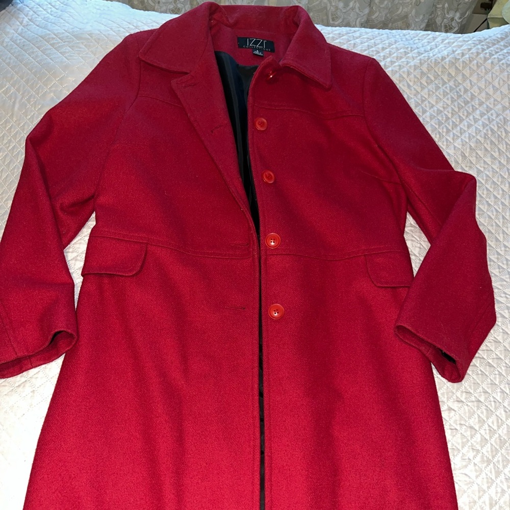 IZZI Collections Red Coat Jacket Tailor Fit size L Wool Blend